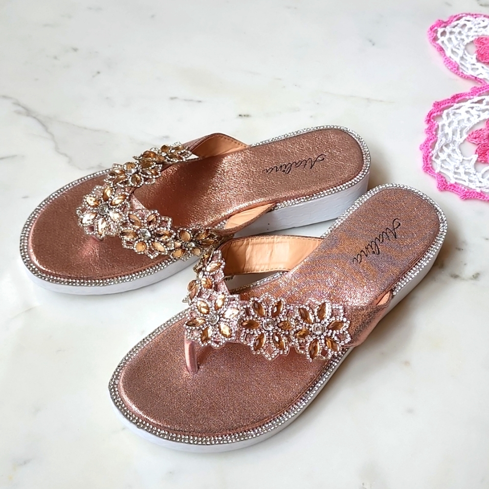 NWT Verano Rio comfort pink daisy blingy sandals size 8 - Picture 2 of 14